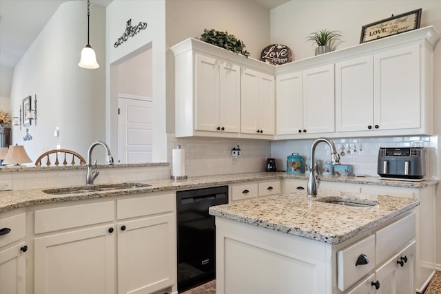 768 Northside Dr, Pilot Point, TX 76258 - kitchen featuring dishwasher, a sink, tasteful backsplash, and white cabinets