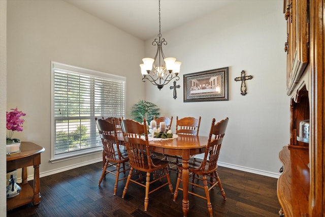 768 Northside Dr, Pilot Point, TX 76258 - dining space featuring a chandelier, baseboards, and dark wood-type flooring