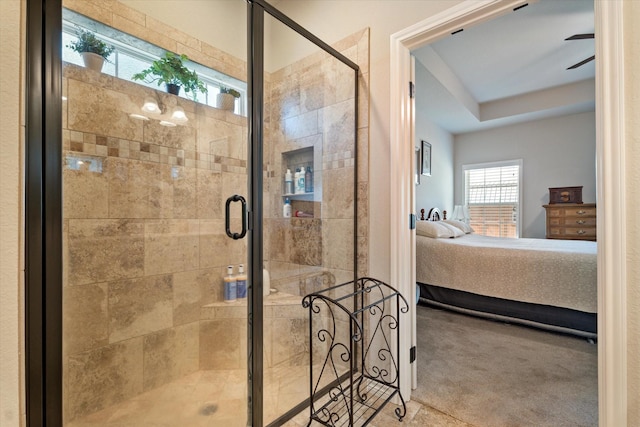 768 Northside Dr, Pilot Point, TX 76258 - full bath featuring connected bathroom, a stall shower, and ceiling fan