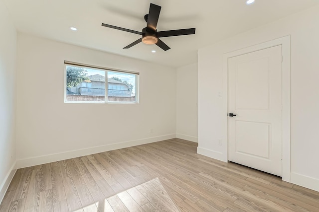 16212 Spring Creek Rd, Dallas, TX 75248 - spare room featuring light wood-style floors, ceiling fan, recessed lighting, and baseboards