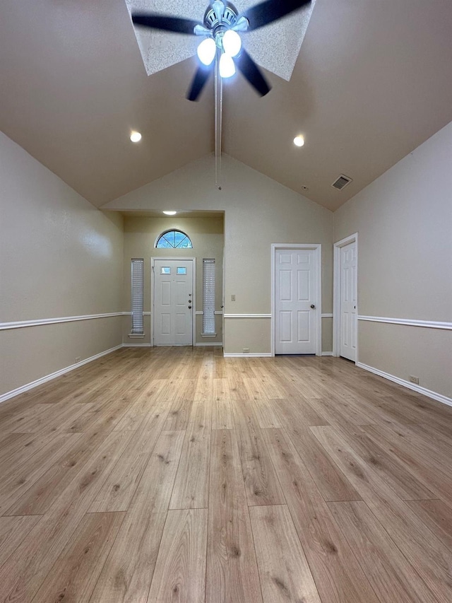 3620 Hilltop Ln, Plano, TX 75023 - empty room featuring a ceiling fan, light wood-style flooring, baseboards, and recessed lighting