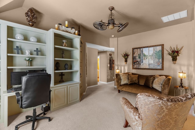 7904 Linksview Dr, Mckinney, TX 75072 - office area featuring light colored carpet, a chandelier, and baseboards