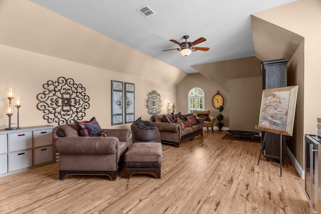7904 Linksview Dr, Mckinney, TX 75072 - living room with ceiling fan, light wood finished floors, and lofted ceiling