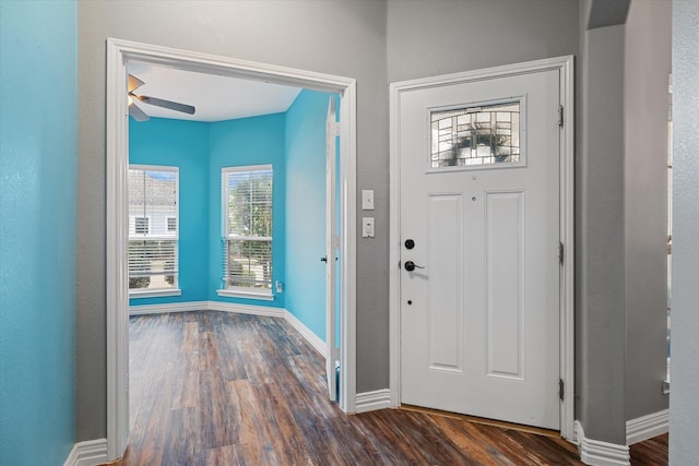 1400 Mountain Laurel Dr, Savannah, TX 76227 - foyer entrance featuring dark wood finished floors, a ceiling fan, and baseboards