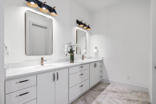 3940 N Cresthaven, Dallas, TX 75209 - full bath featuring double vanity, marble finish flooring, and baseboards