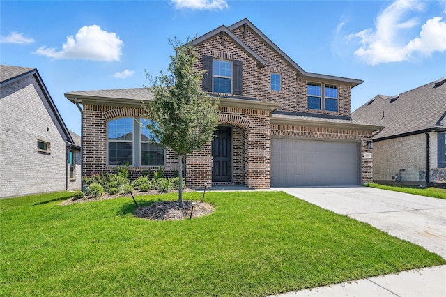 6133 Poolside Way, Royse City, TX 75189 - traditional-style house featuring brick siding, a garage, driveway, and a front lawn