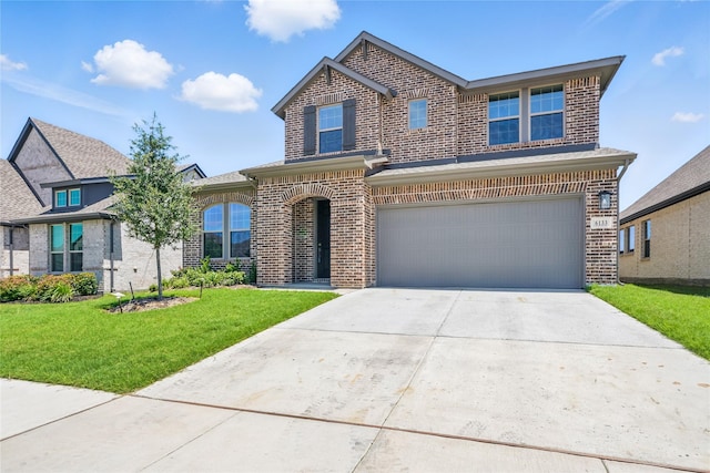 6133 Poolside Way, Royse City, TX 75189 - view of front of home with brick siding, a garage, driveway, and a front lawn