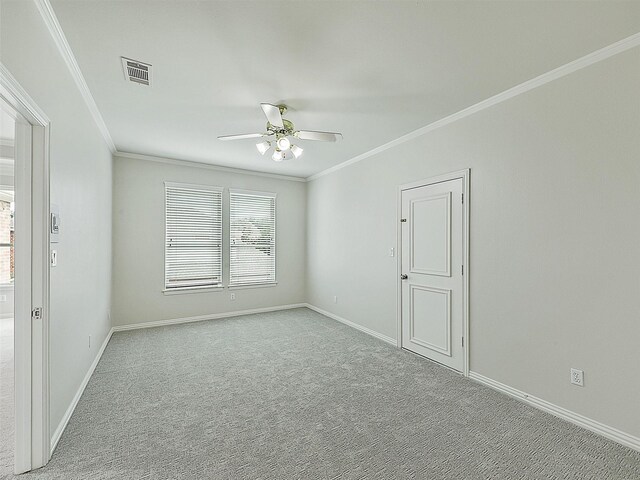 4033 Oakhaven Dr, Plano, TX 75093 - carpeted empty room with ceiling fan, ornamental molding, and baseboards