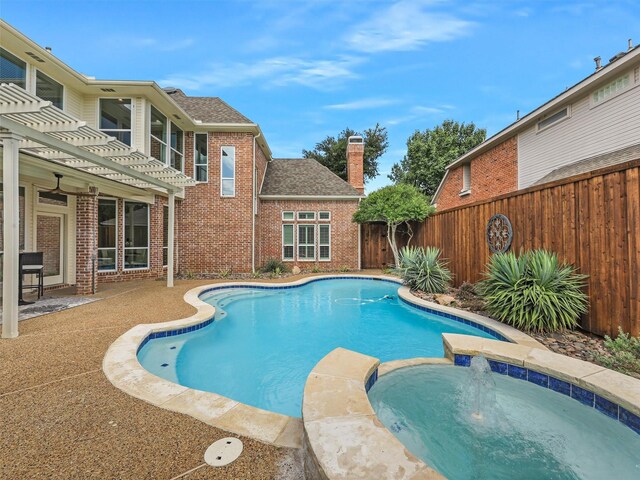 4033 Oakhaven Dr, Plano, TX 75093 - view of pool featuring a pergola, a fenced backyard, and a pool with connected hot tub