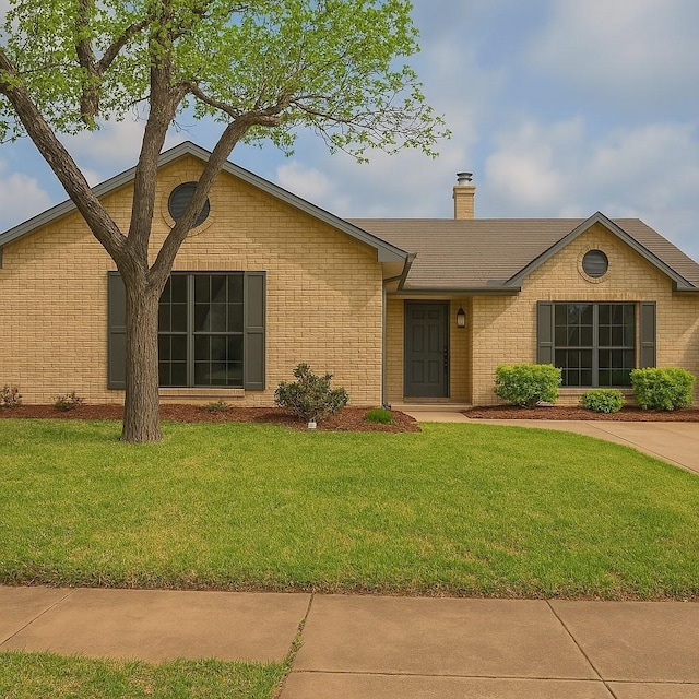 3825 Hackberry Ln, Bedford, TX 76021 - ranch-style house featuring a front yard, brick siding, and a chimney