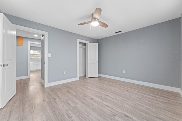 4106 Wheeler St, Fort Worth, TX 76117 - unfurnished bedroom featuring light wood-style flooring, baseboards, a closet, and ceiling fan