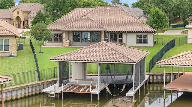 1209 Catalina Bay Blvd, Granbury, TX 76048 - dock area featuring boat lift, a water view, and cooling unit