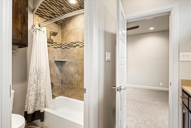 1209 Catalina Bay Blvd, Granbury, TX 76048 - full bath with shower / bath combo with shower curtain, toilet, vanity, recessed lighting, and baseboards