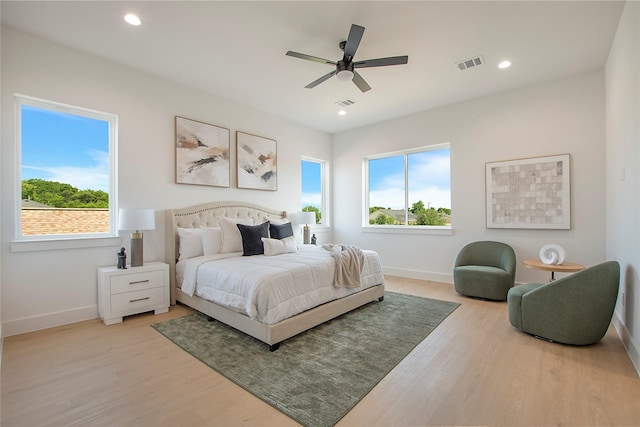 1903 Mcbroom St, Dallas, TX 75212 - bedroom with baseboards, light wood-style floors, ceiling fan, and recessed lighting