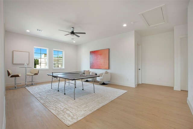 1903 Mcbroom St, Dallas, TX 75212 - game room with light wood-type flooring, ceiling fan, attic access, baseboards, and recessed lighting