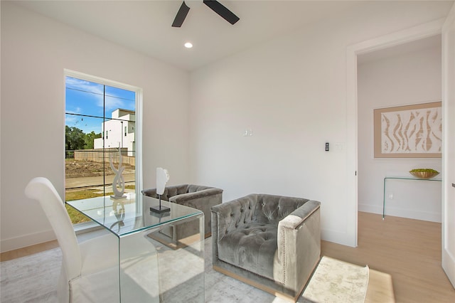 1903 Mcbroom St, Dallas, TX 75212 - sitting room featuring a ceiling fan, baseboards, wood finished floors, and recessed lighting