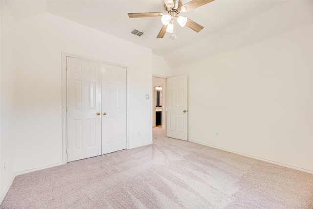 1213 Sonoma Dr, Allen, TX 75013 - unfurnished bedroom featuring vaulted ceiling, light colored carpet, a closet, baseboards, and ceiling fan