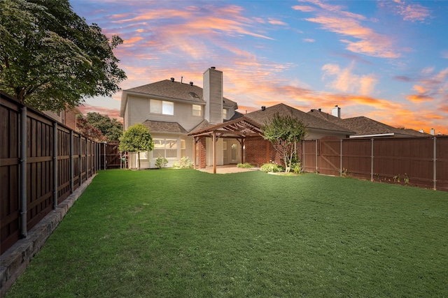 1213 Sonoma Dr, Allen, TX 75013 - rear view of house with a pergola, a patio, and a chimney