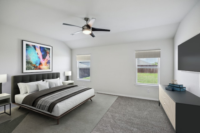 913 Alton Dr, Aubrey, TX 76227 - bedroom featuring vaulted ceiling, carpet flooring, and ceiling fan