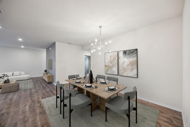 913 Alton Dr, Aubrey, TX 76227 - dining space featuring wood finished floors, a chandelier, and recessed lighting
