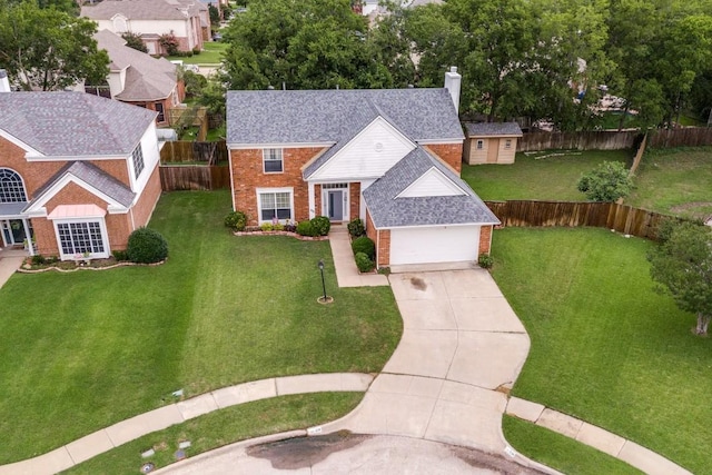 238 Browning Ln, Grand Prairie, TX 75052 - view of front of house with brick siding, a chimney, a garage, roof with shingles, and driveway