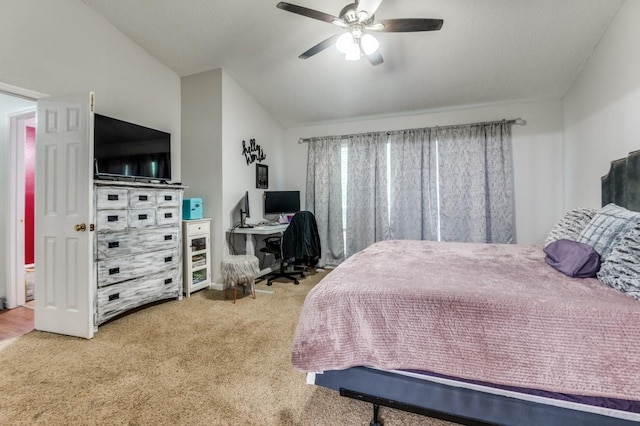 238 Browning Ln, Grand Prairie, TX 75052 - bedroom featuring carpet, vaulted ceiling, an office area, and ceiling fan
