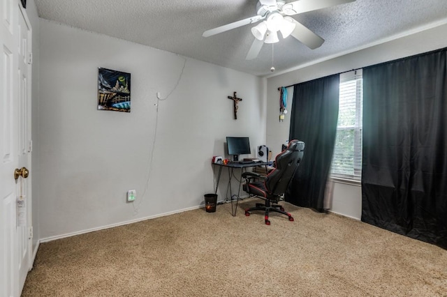 238 Browning Ln, Grand Prairie, TX 75052 - carpeted office featuring a textured ceiling, ceiling fan, and baseboards