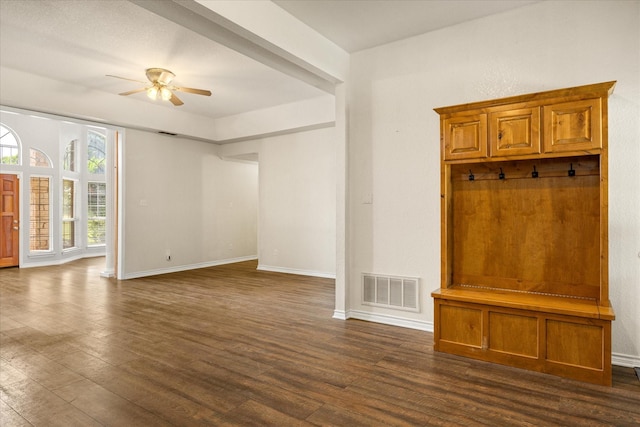 2809 Rock Church Hwy, Tolar, TX 76476 - mudroom with ceiling fan, dark wood-style flooring, and baseboards