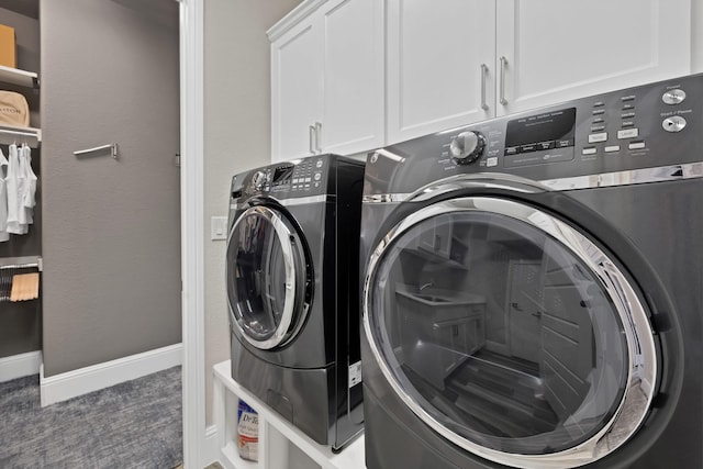 4350 Bristleleaf Ln, Prosper, TX 75078 - laundry area featuring separate washer and dryer, cabinet space, and carpet floors
