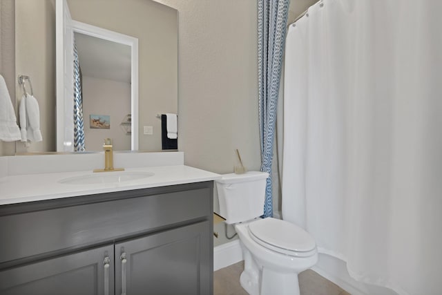 4350 Bristleleaf Ln, Prosper, TX 75078 - bathroom featuring toilet, vanity, and curtained shower