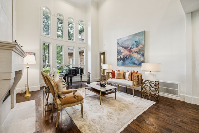 1260 Stanhope Ct, Southlake, TX 76092 - living room with a towering ceiling, wood finished floors, and ornamental molding
