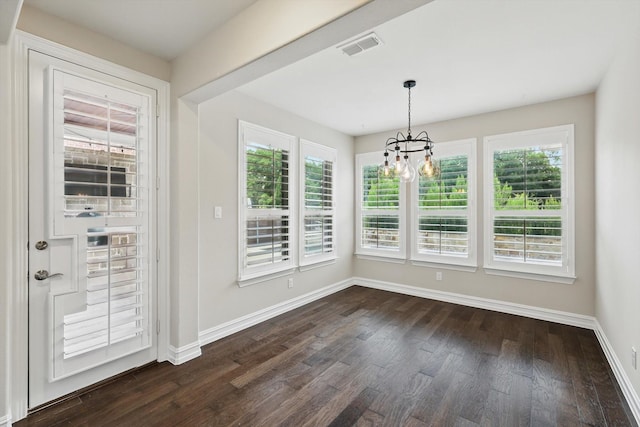 2866 Milsons Point Dr, Trophy Club, TX 76262 - unfurnished dining area featuring a chandelier, dark wood-style floors, and plenty of natural light