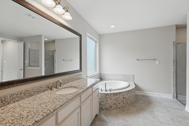 2866 Milsons Point Dr, Trophy Club, TX 76262 - full bath featuring vanity, a shower stall, a garden tub, and tile patterned flooring