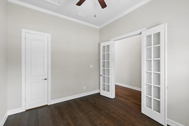 2866 Milsons Point Dr, Trophy Club, TX 76262 - spare room with crown molding, wood finished floors, a ceiling fan, and french doors