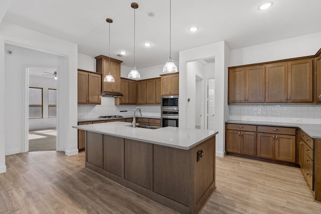 2213 Windy Hill Ln, Waxahachie, TX 75167 - kitchen featuring a sink, stainless steel appliances, tasteful backsplash, light wood-type flooring, and recessed lighting