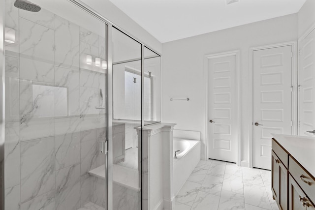 2213 Windy Hill Ln, Waxahachie, TX 75167 - full bath featuring a bath, vanity, a marble finish shower, and marble finish flooring