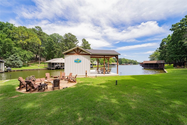 203 King Laurence, Scroggins, TX 75480 - dock with an outdoor fire pit, a water view, and a yard