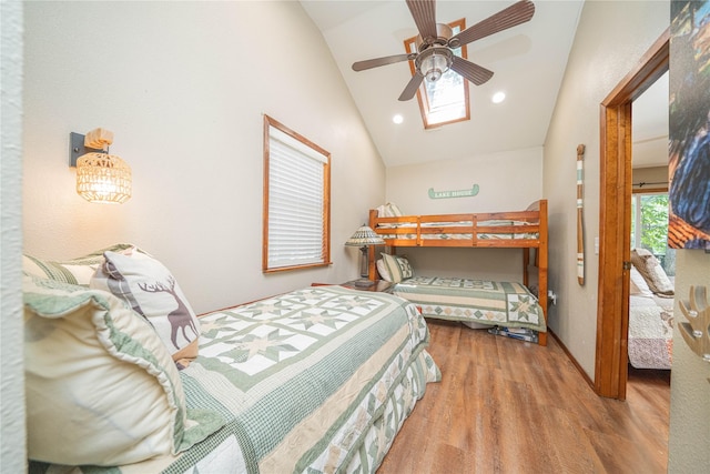 203 King Laurence, Scroggins, TX 75480 - bedroom with lofted ceiling, wood finished floors, recessed lighting, and ceiling fan