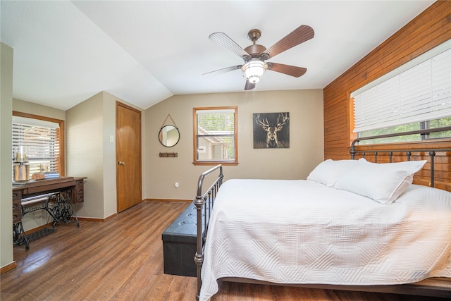 203 King Laurence, Scroggins, TX 75480 - bedroom featuring wood finished floors, baseboards, vaulted ceiling, and a ceiling fan