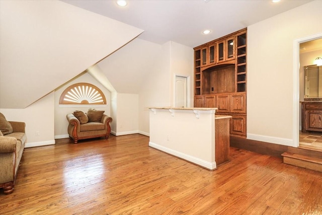 2221 Southern Oaks Dr, Cedar Hill, TX 75104 - unfurnished living room with wood finished floors, built in features, recessed lighting, baseboards, and vaulted ceiling