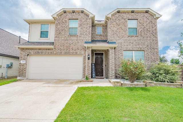 2702 Willow Ln, Melissa, TX 75454 - view of front of property featuring brick siding, a garage, a front yard, and concrete driveway