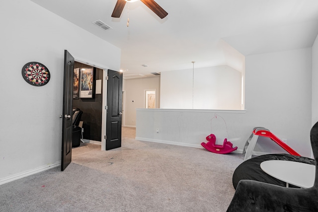 2702 Willow Ln, Melissa, TX 75454 - recreation room featuring a ceiling fan, attic access, light colored carpet, and baseboards