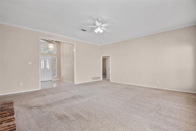 6705 Rolling Hills Dr, North Richland Hills, TX 76182 - spare room with ornamental molding, ceiling fan, light colored carpet, and baseboards