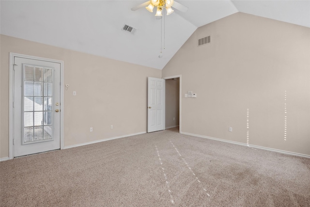 6705 Rolling Hills Dr, North Richland Hills, TX 76182 - carpeted empty room with vaulted ceiling, ceiling fan, and baseboards
