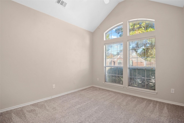 6705 Rolling Hills Dr, North Richland Hills, TX 76182 - carpeted spare room with baseboards, a ceiling fan, and high vaulted ceiling