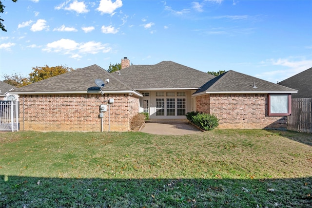 6705 Rolling Hills Dr, North Richland Hills, TX 76182 - rear view of property featuring brick siding, a patio, a chimney, and a shingled roof