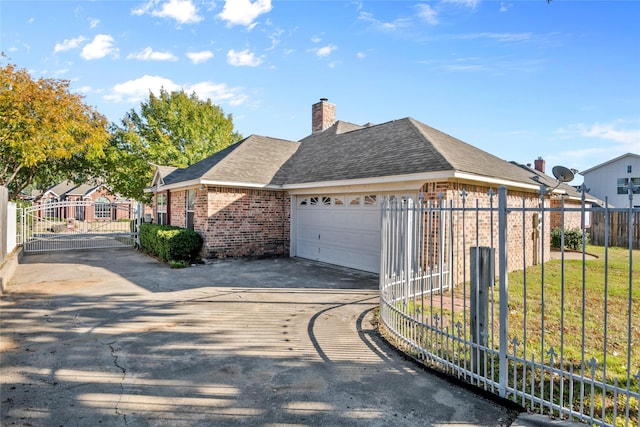 6705 Rolling Hills Dr, North Richland Hills, TX 76182 - view of side of home featuring a gate, brick siding, asphalt driveway, a garage, and a shingled roof