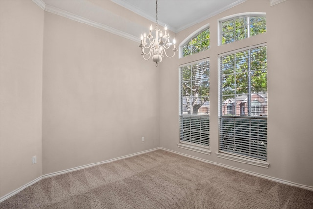 6705 Rolling Hills Dr, North Richland Hills, TX 76182 - unfurnished room with carpet floors, crown molding, a chandelier, and baseboards