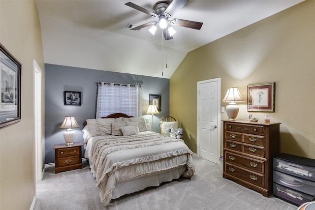 2724 Ferncrest Trl, Mansfield, TX 76063 - bedroom with light colored carpet, vaulted ceiling, baseboards, and ceiling fan