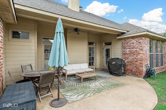 9961 Loveland Ct, Shreveport, LA 71106 - view of patio / terrace featuring area for grilling, outdoor lounge area, outdoor dining space, and ceiling fan